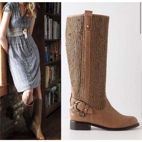 Anthropologie Schuler & Sons woven leather riding boots - Picture 1 of 9